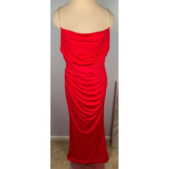 Katie May Lolita Cowl Neck Crystal Embellished Cherry Red Maxi Gown Size XL - Picture 4 of 13